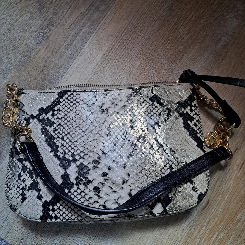 Anne Klein Python Metallic Faux Leather Link Chain Mini Snake Print Bag Purse
